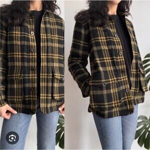 Jenni Kayne Farmhouse Plaid Coat Jacket Medium Quilted Wool Blend Cottagecore